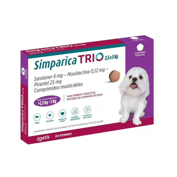 Simparica Trio Antiparasitario Interno Y Externo 2.5 A 5 Kg